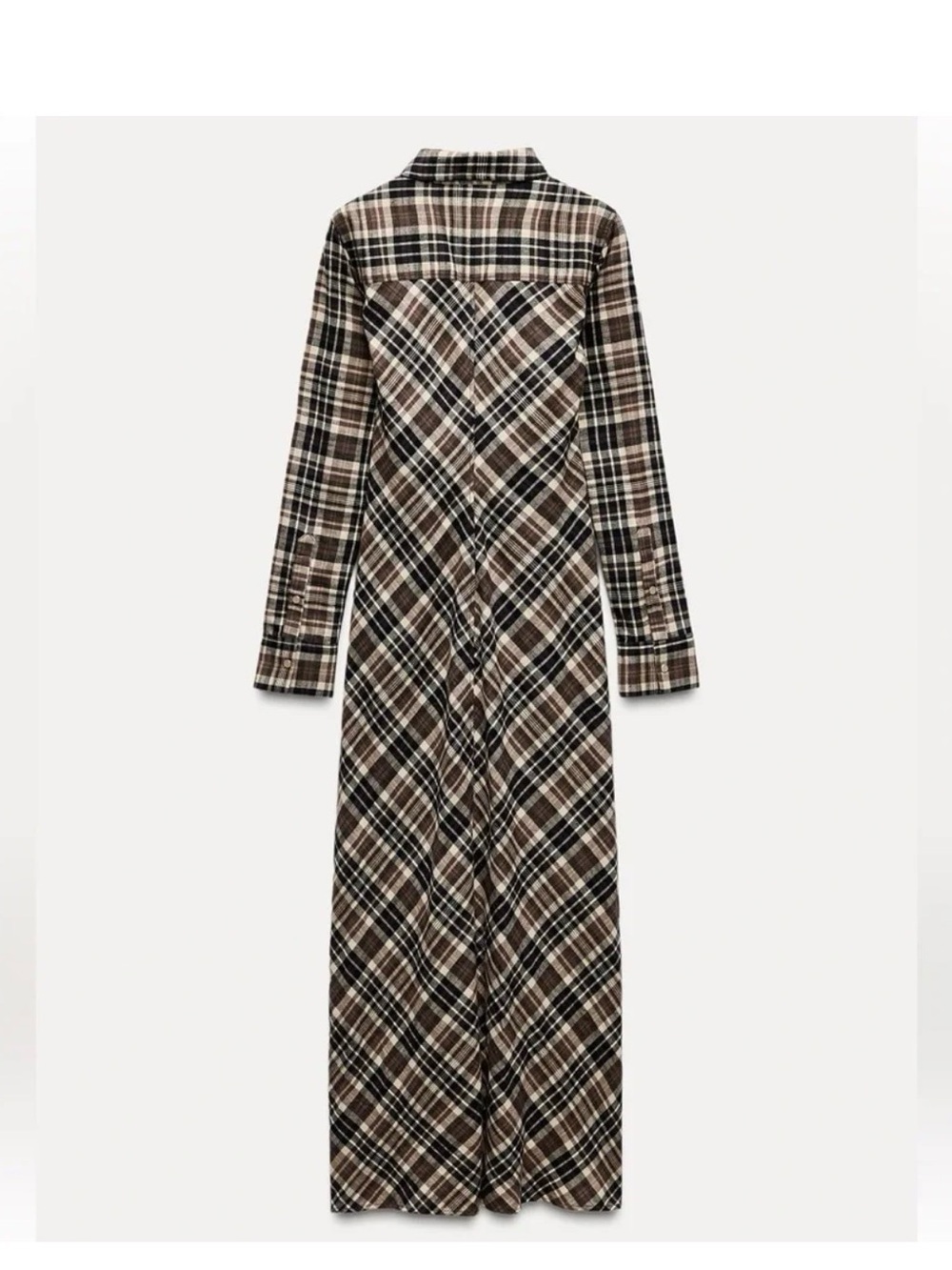 Zara Plaid Maxi Shirt Dress in Navy, Brown and Cream - Picture 3 of 3